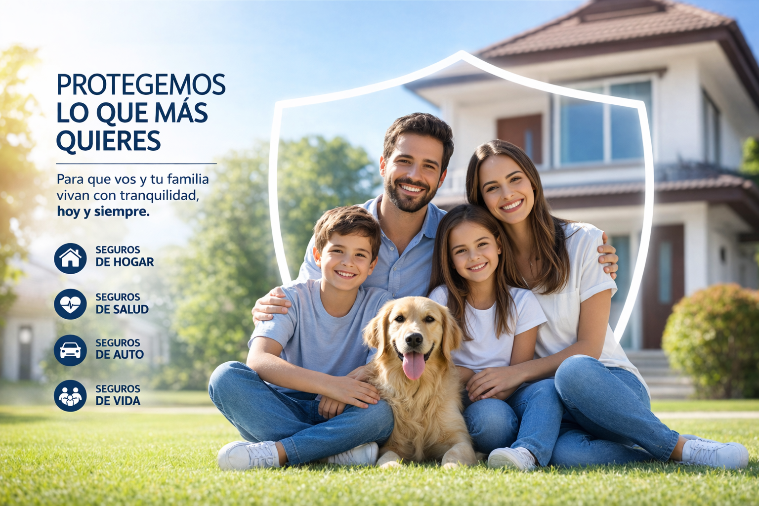 Familia protegida con seguros frente a su hogar