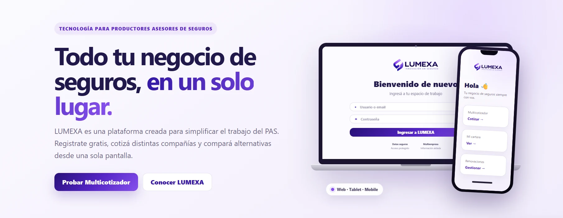 Plataforma Lumexa para Productores Asesores de Seguros